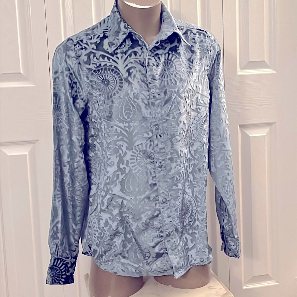 NWT Blue L\S Vintage Burnout Victorian Shirt by International Male (L) CA440
